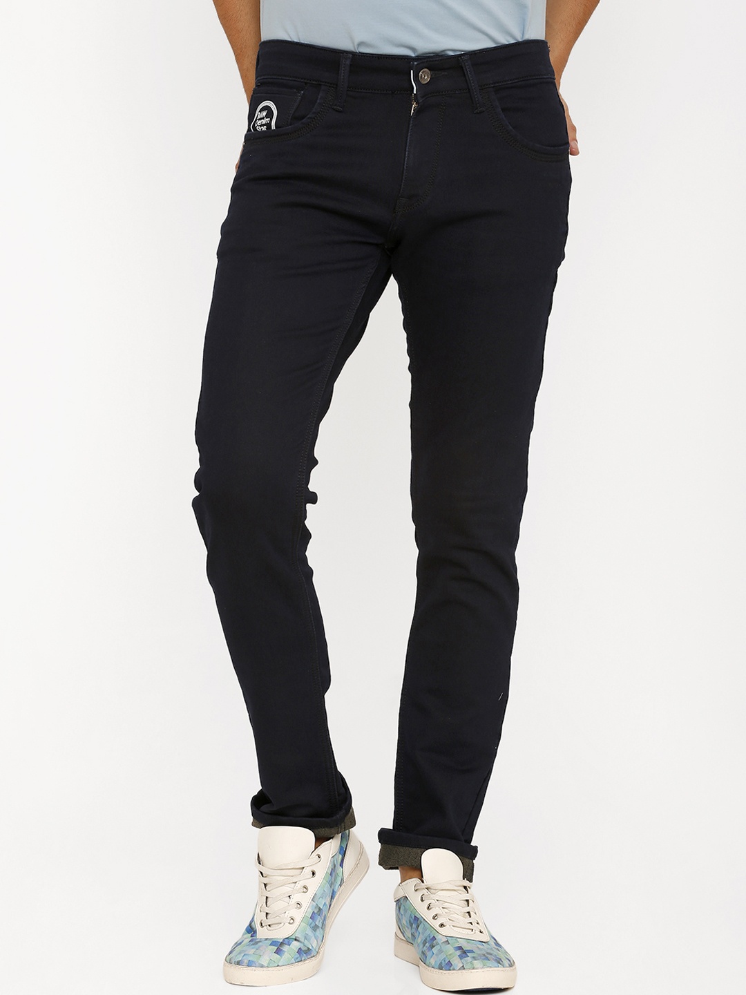 

Rex Straut Jeans Men Navy Blue Tapered Fit Mid-Rise Clean Look Stretchable Jeans