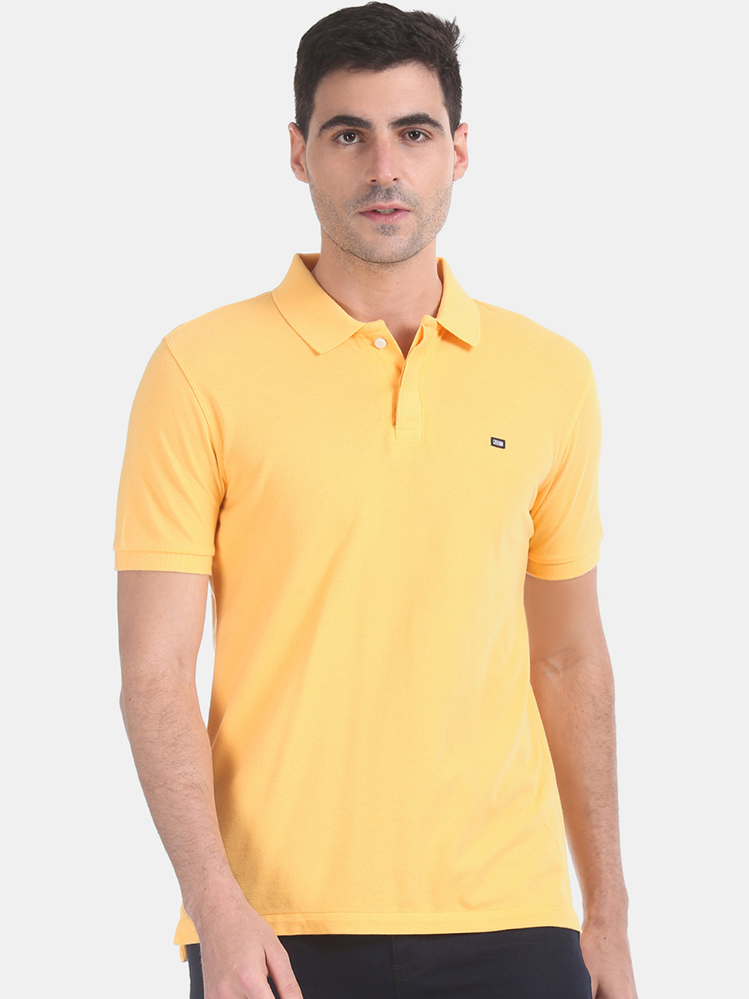 

Arrow Sport Men Mustard Yellow Solid Polo Collar Pure Cotton T-shirt