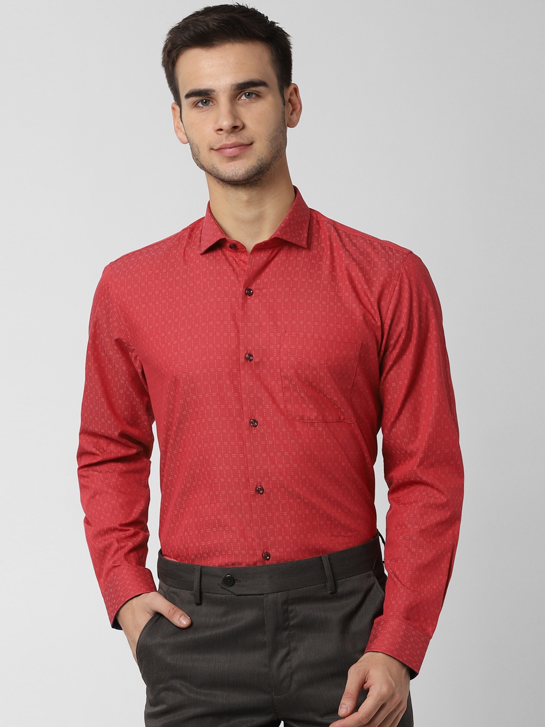 

Peter England Men Red Regular Fit Self Design Formal Shirt