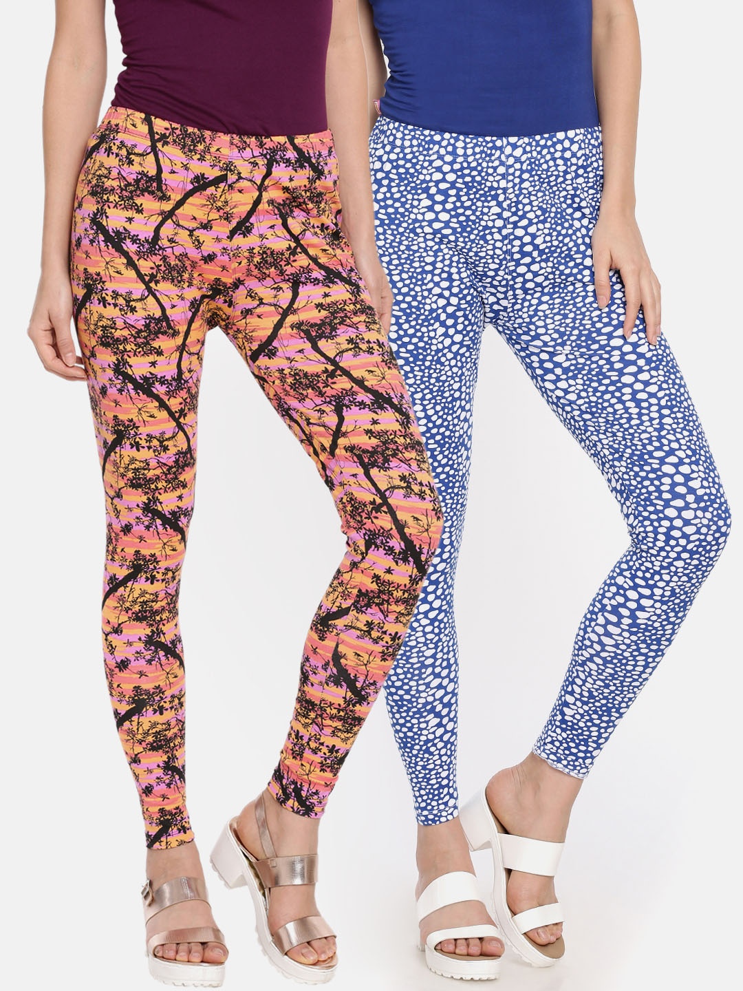 

Dollar Missy Women Pack of 2 Slim Fit Printed Ankle-Length Leggings, Orange