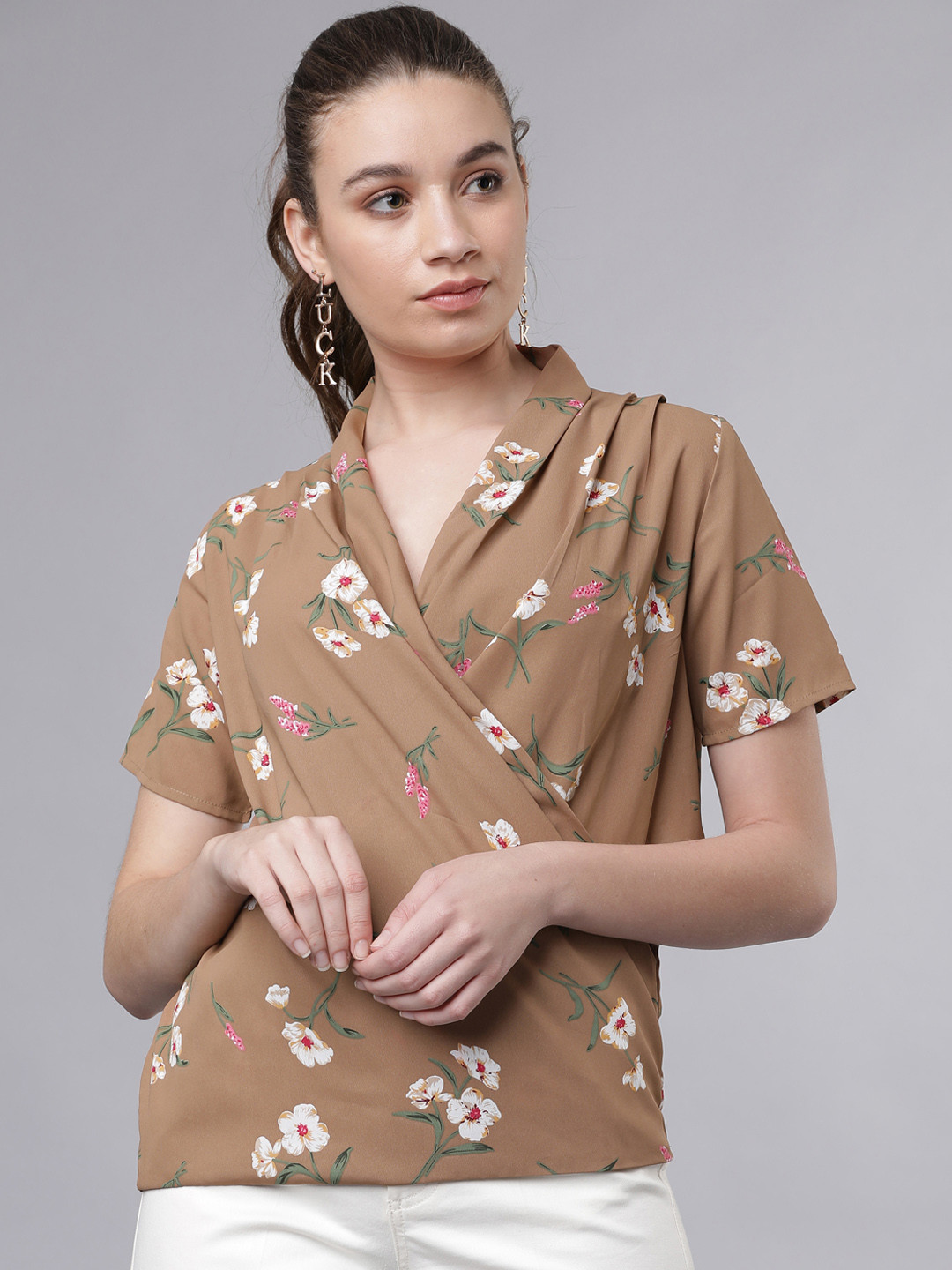 

Tokyo Talkies Women Brown Printed Wrap Top