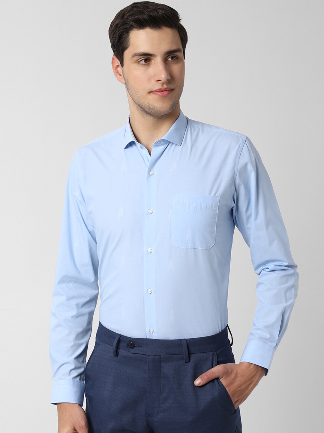 Peter England Men Blue Slim Fit Solid Formal Shirt