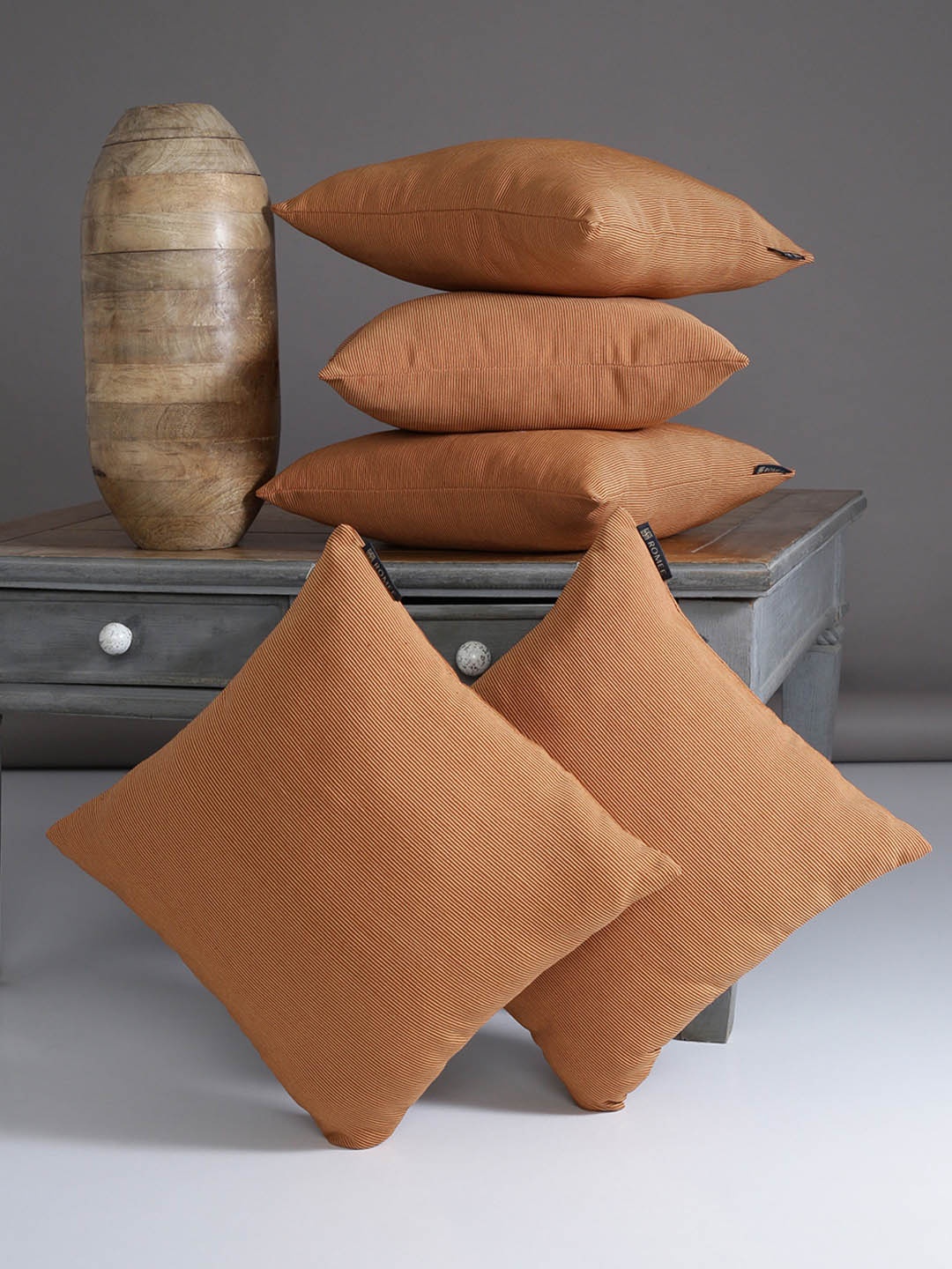 

ROMEE Brown Set of 5 Self Design Square Cushion Covers