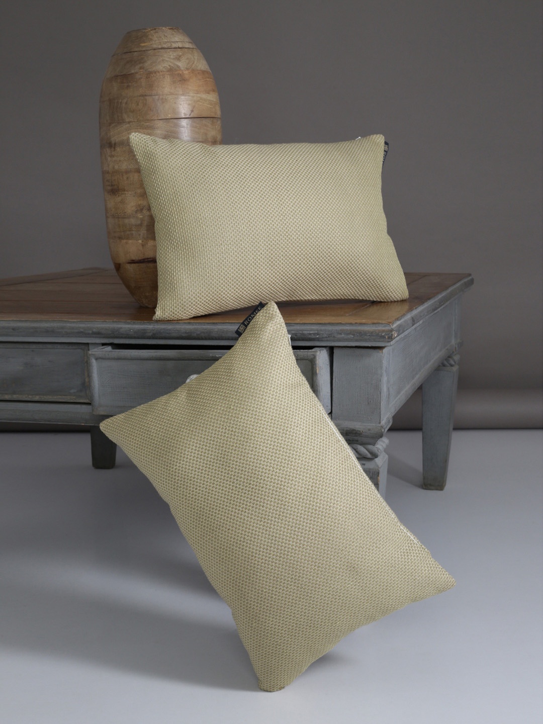

ROMEE Beige & Green Set of 2 Solid Rectangle Cushion Covers