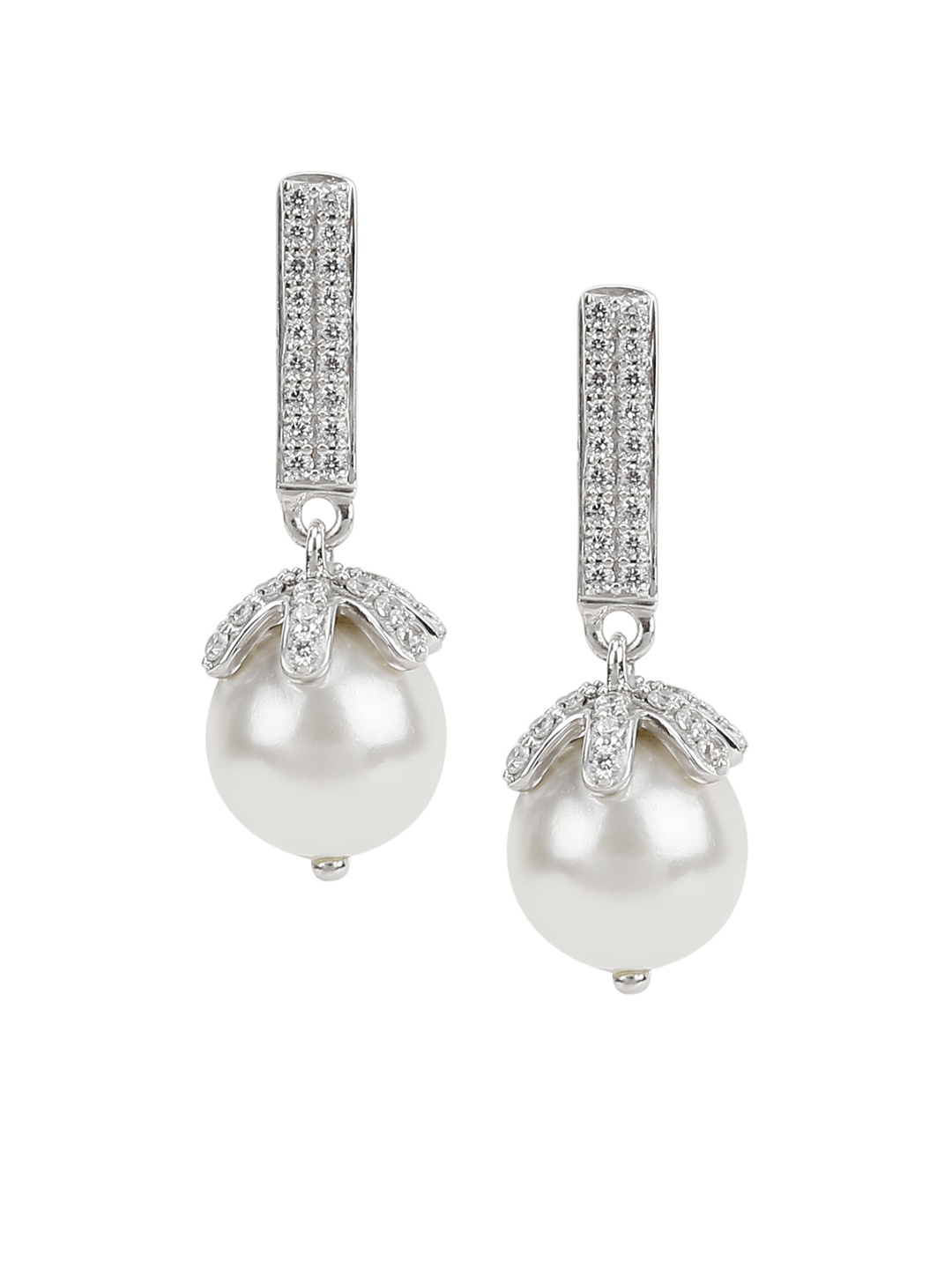 

Silgo White & Silver-Toned Classic Drop Earrings