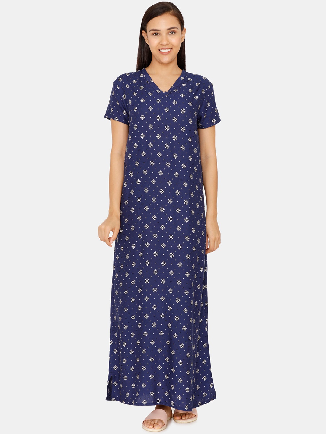 

Zivame Navy Blue Printed Nightdress ZI603XFASHC
