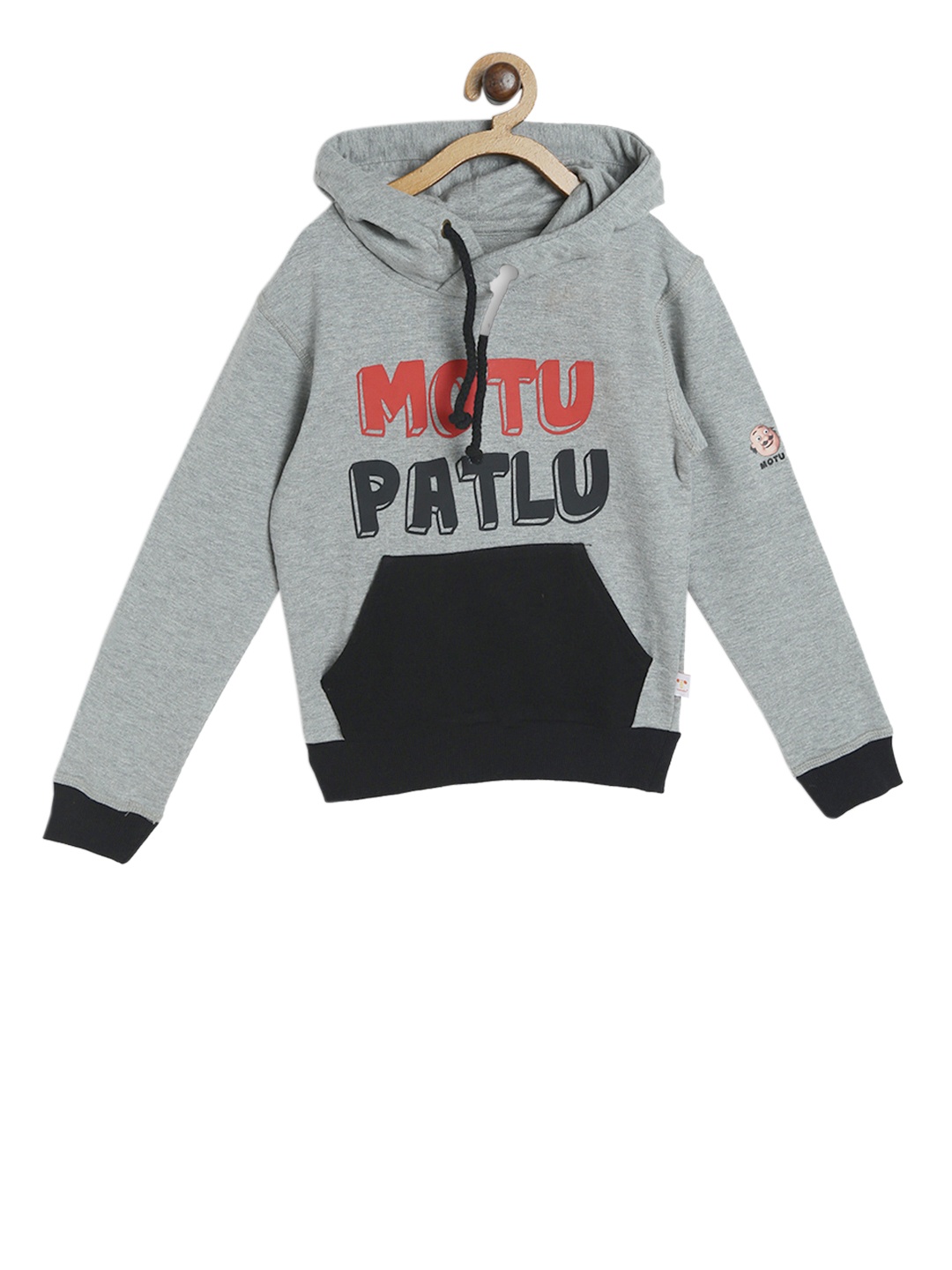 

Motu Patlu Boys Grey Melange Motu Patlu Printed Hooded Sweatshirt
