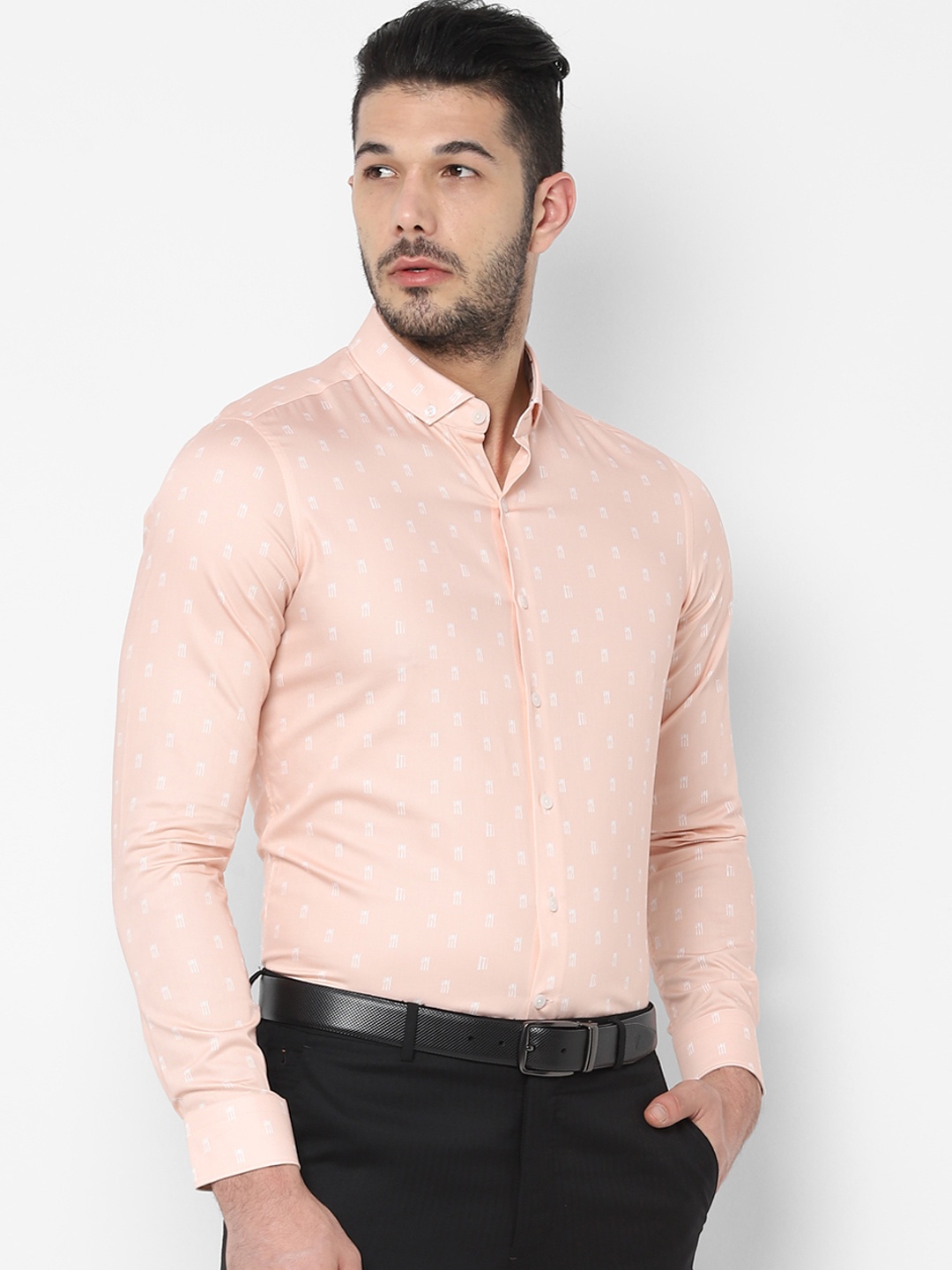

SIMON CARTER LONDON Men Peach-Coloured Slim Fit Printed Formal Shirt