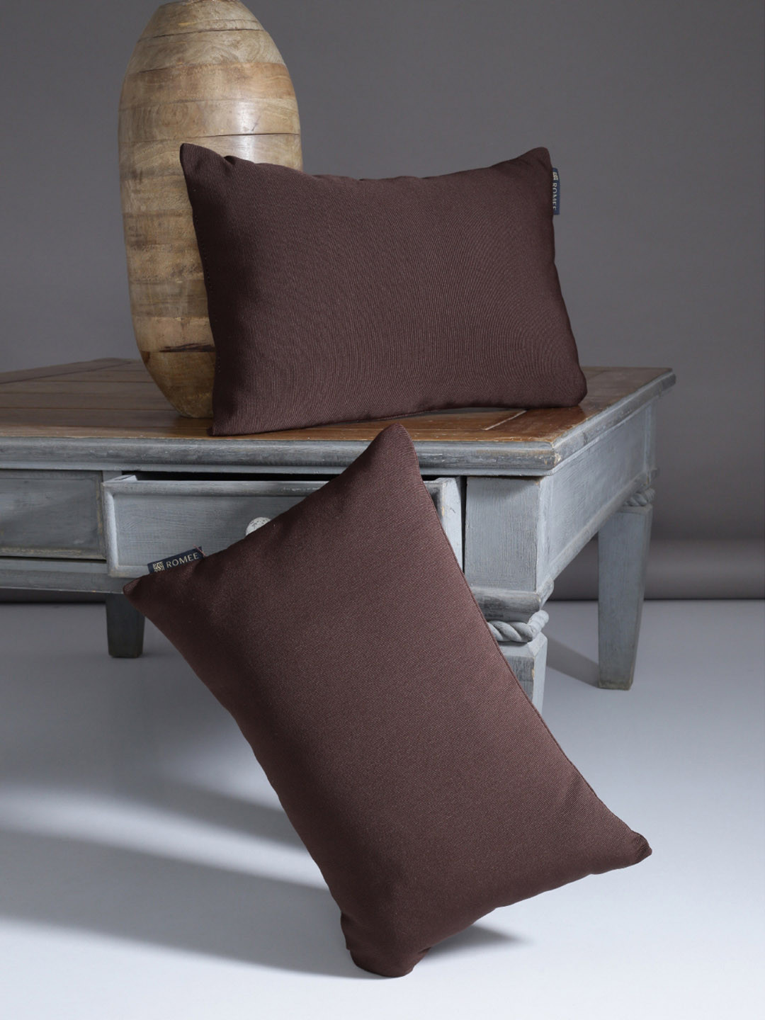 

ROMEE Coffee Brown Set of 2 Solid Rectangle Cushion Covers