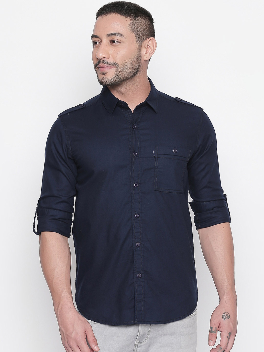 

Mufti Men Navy Blue Original Slim Fit Solid Casual Shirt