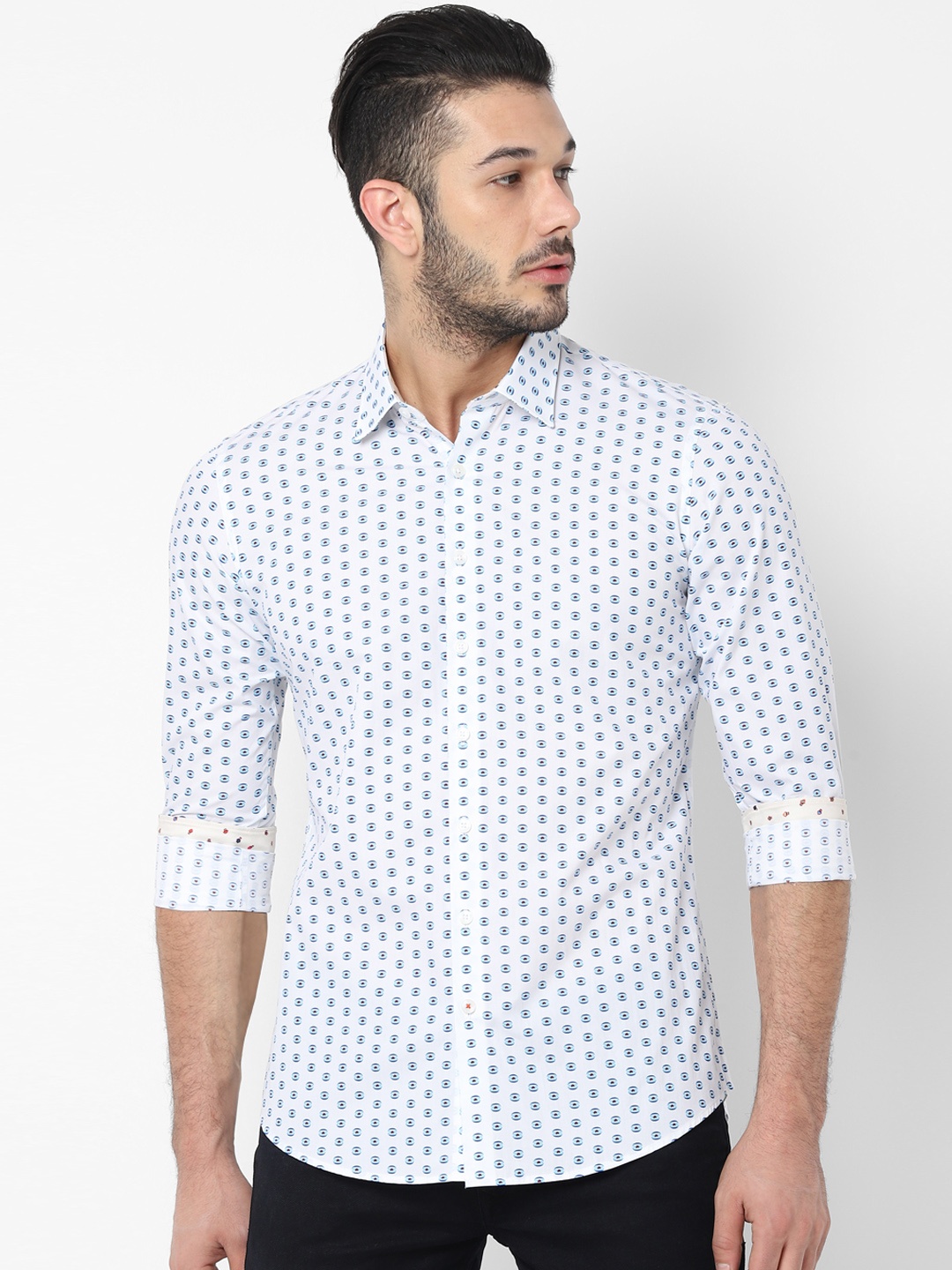 

SIMON CARTER LONDON Men White & Blue Slim Fit Printed Casual Shirt