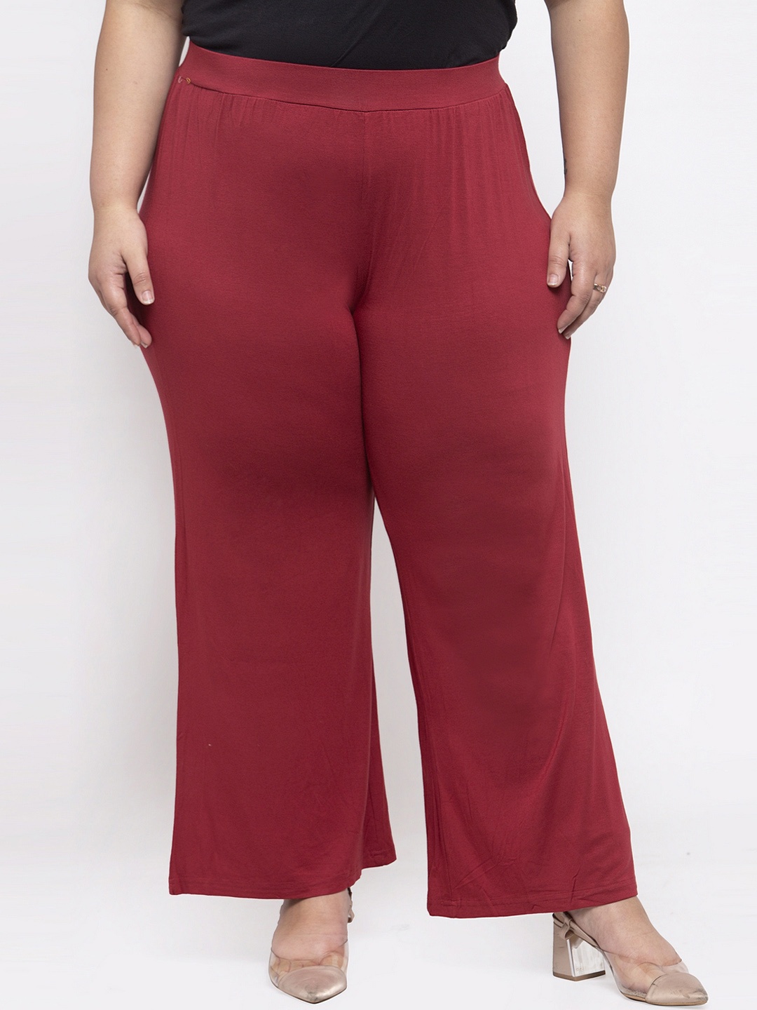

plusS Women Maroon Solid Wide Leg Palazzos