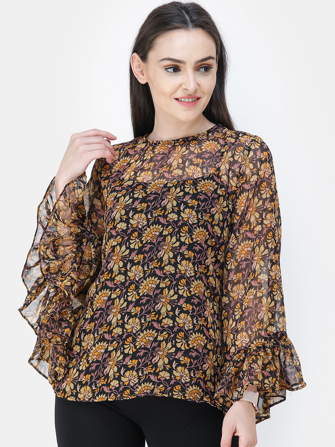 

Cation Women Black Printed A-Line Top