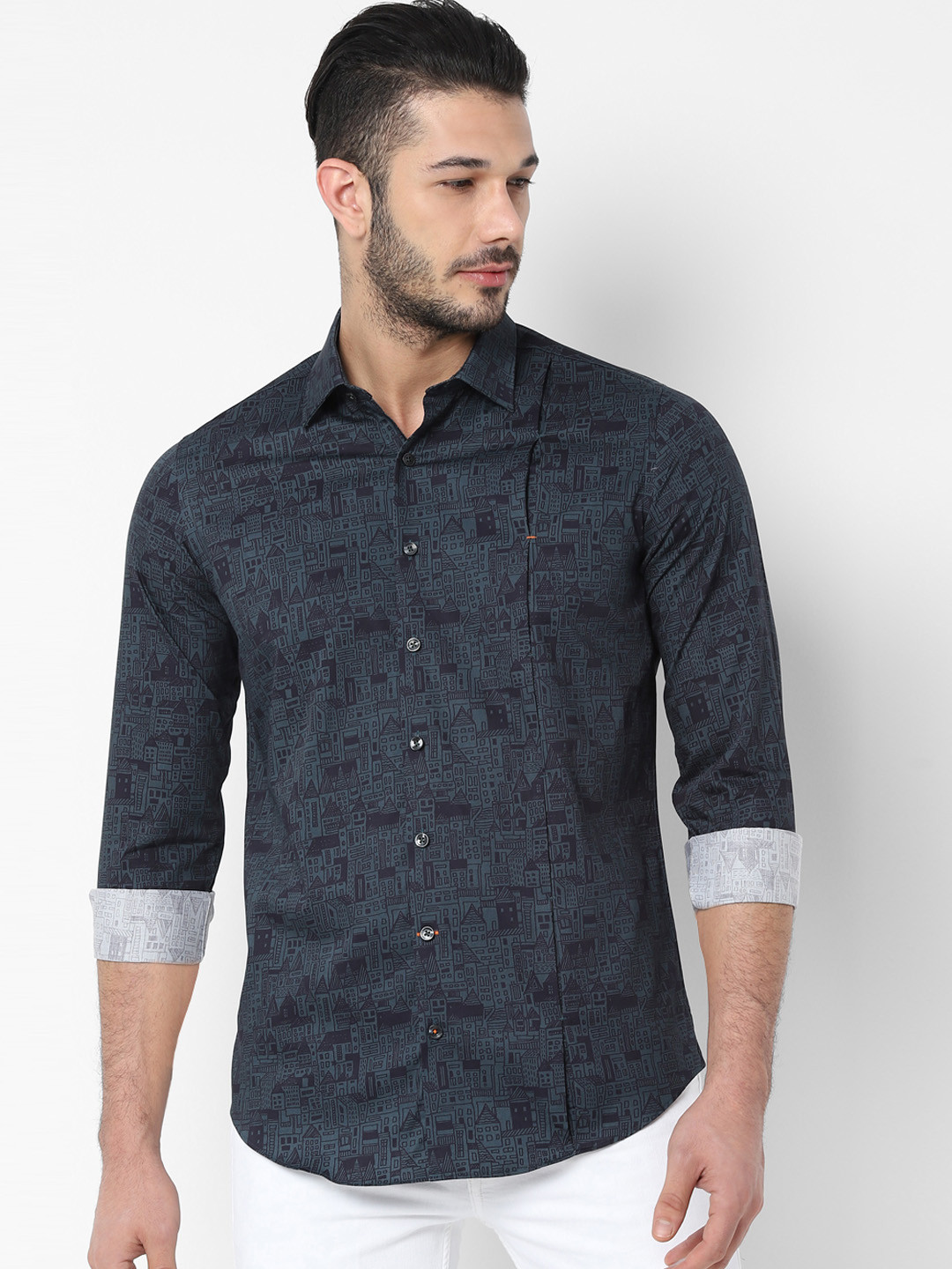 

SIMON CARTER LONDON Men Grey Slim Fit Printed Casual Shirt