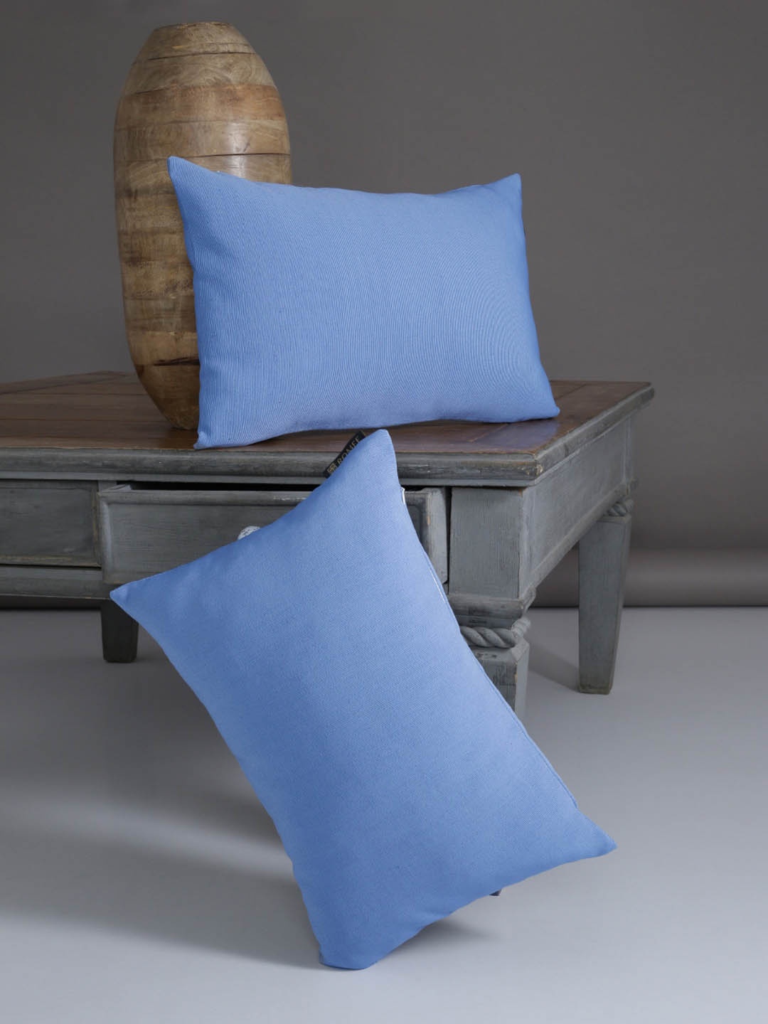 

ROMEE Blue Set of 2 Solid Rectangle Cushion Covers