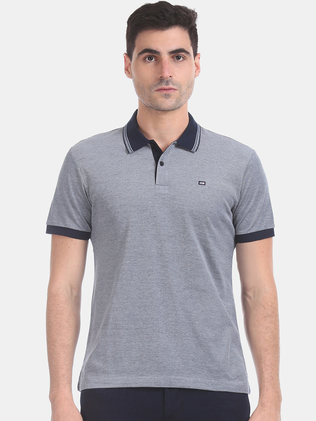 

Arrow Sport Men Grey Solid Polo Collar Pure Cotton T-shirt