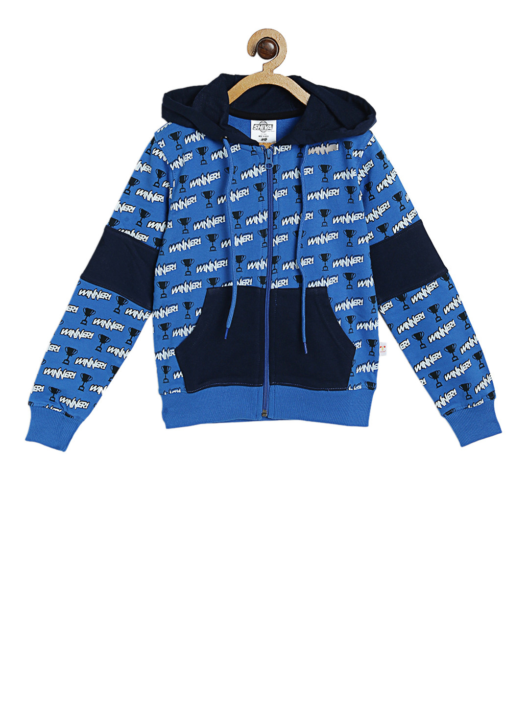 

toothless Boys Blue & White Shiva Printed Hooded Sweatshirt