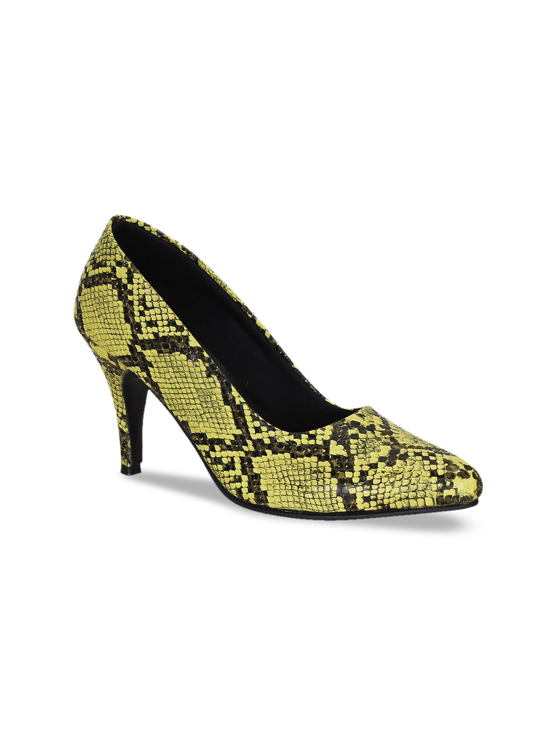 Get Glamr Women Yellow & Black Textured Pumps