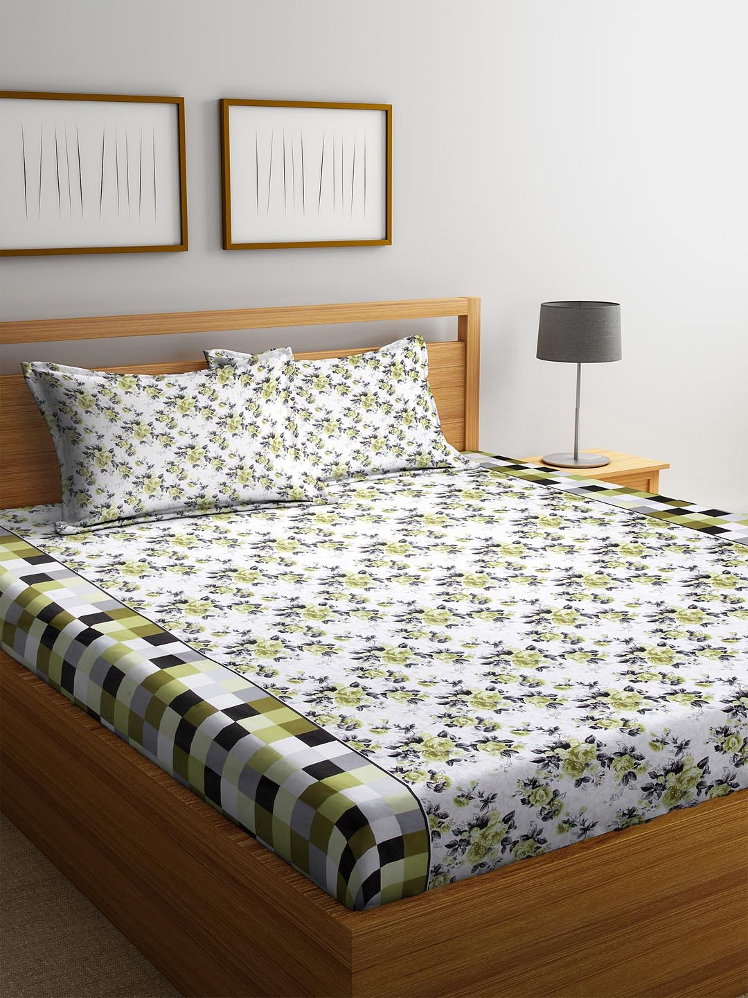 

Cortina Green & White Floral 104 TC Cotton 1 King Bedsheet with 2 Pillow Covers