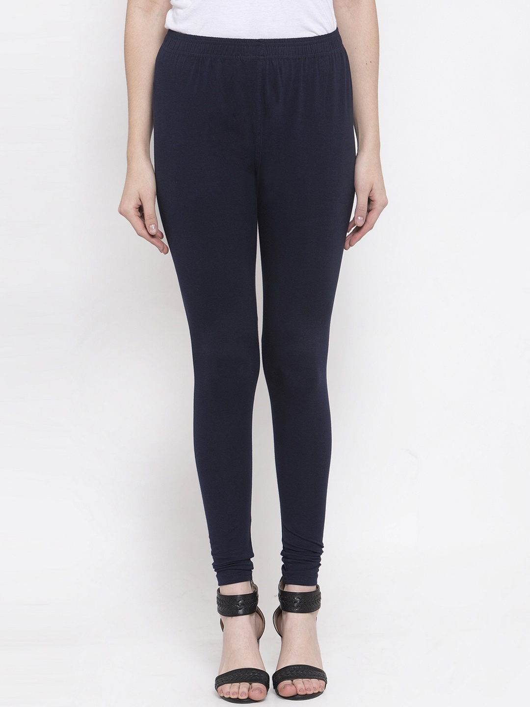 

TAG 7 Women Navy Blue Solid Churidar-Length Leggings