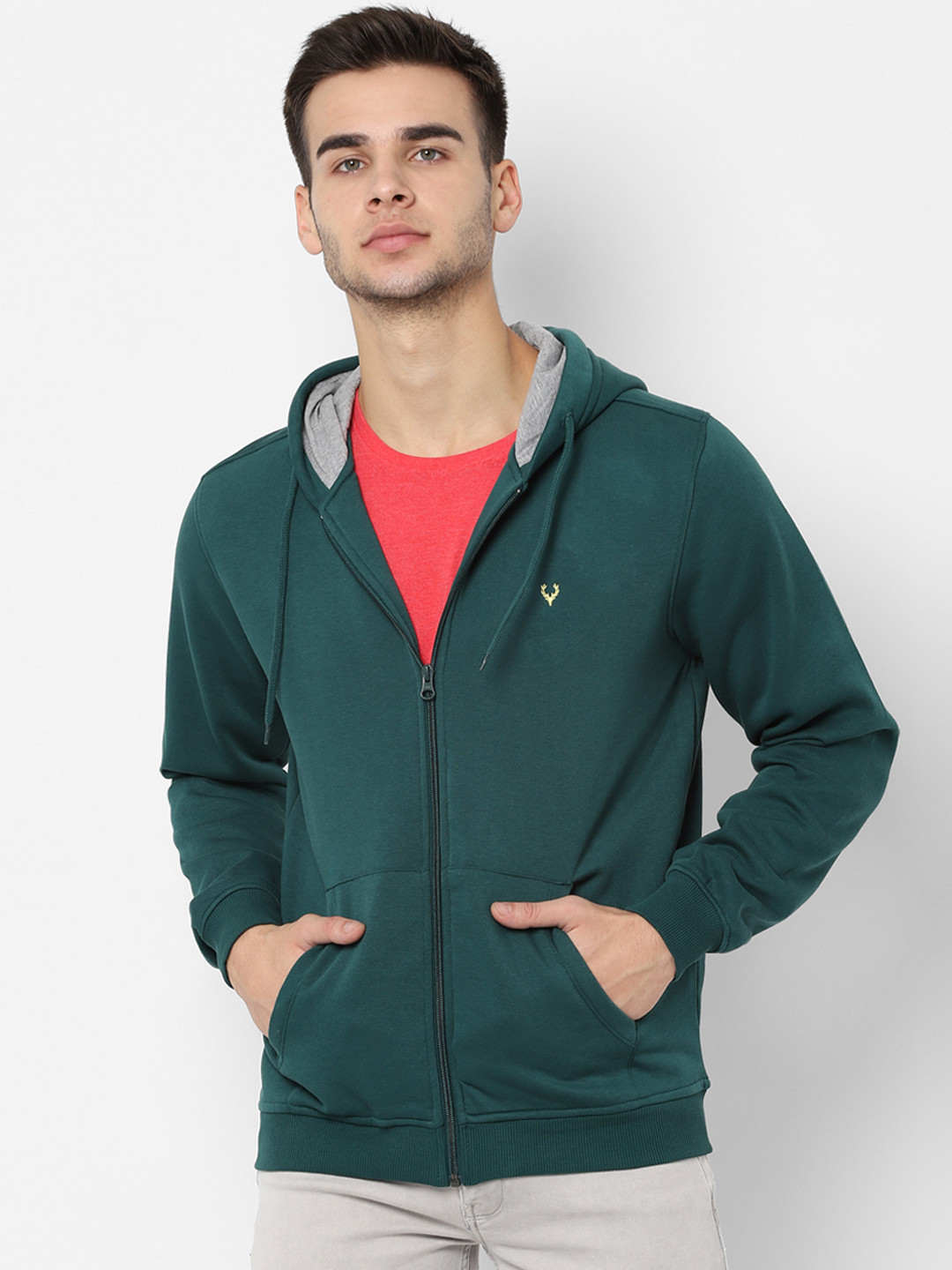 

Allen Solly Men Green Solid Hooded Sweatshirt