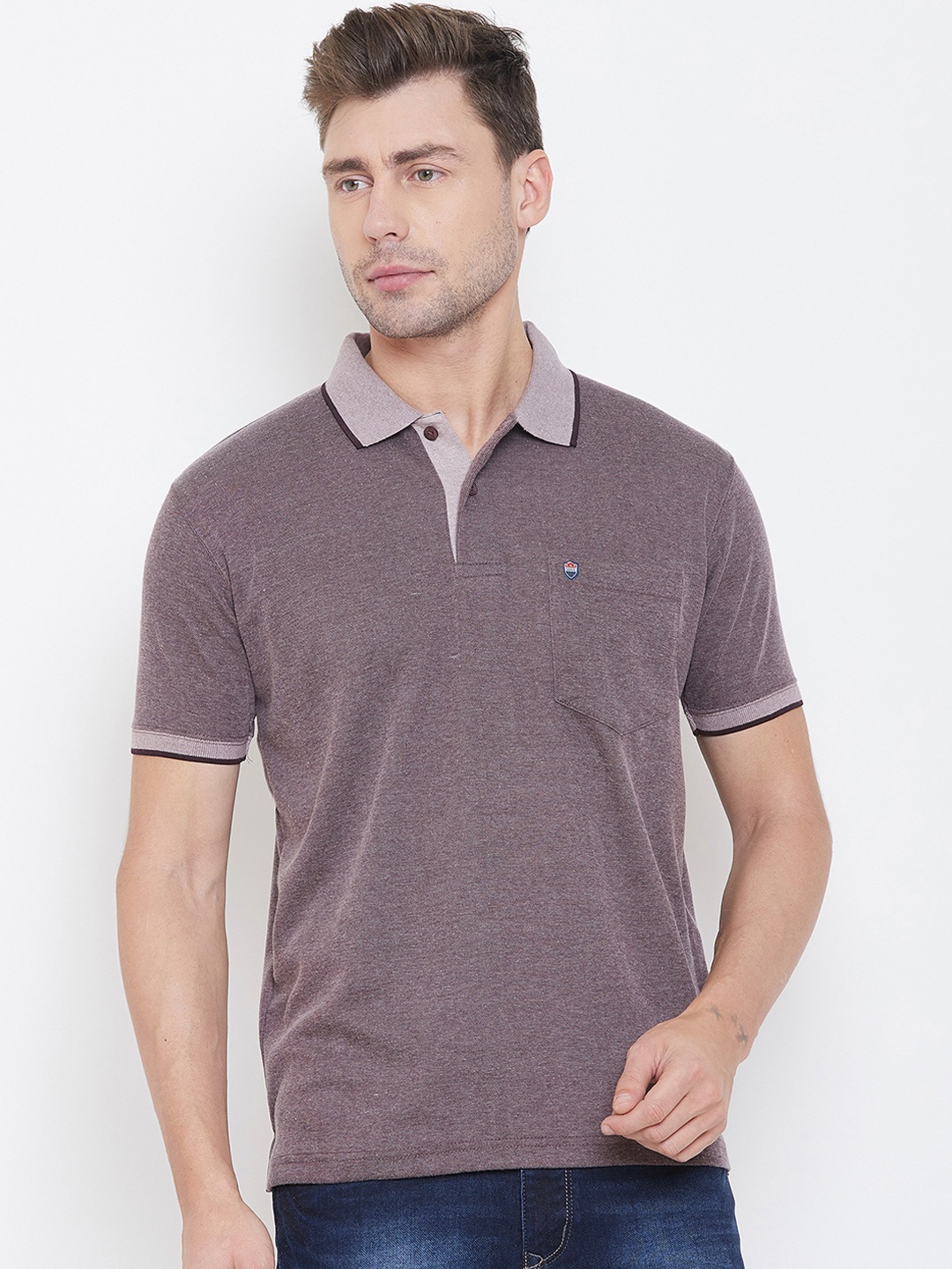 

Duke Men Purple Solid Polo Collar T-shirt