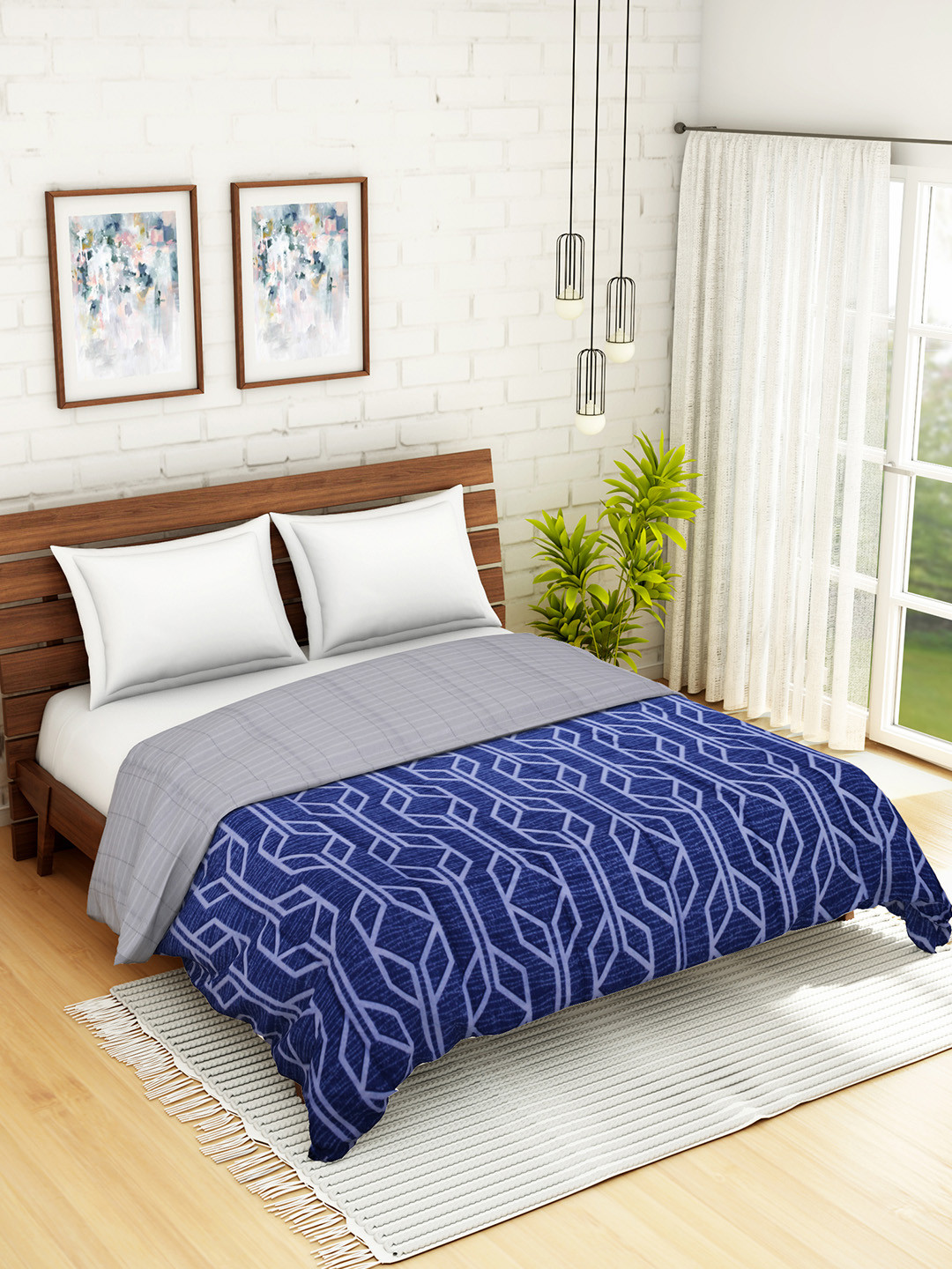 

WELHOME Blue & Grey Abstract AC Room 110 GSM Double Bed Quilt
