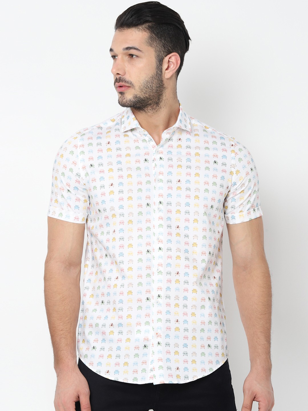 

SIMON CARTER LONDON Men White & Yellow Slim Fit Printed Casual Shirt