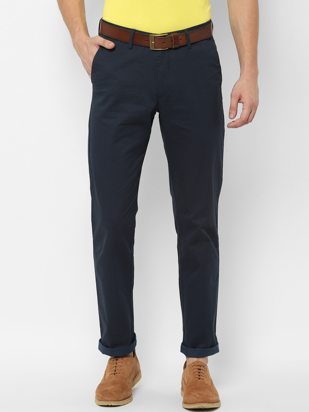 

Allen Solly Men Navy Blue Regular Fit Printed Regular Trousers