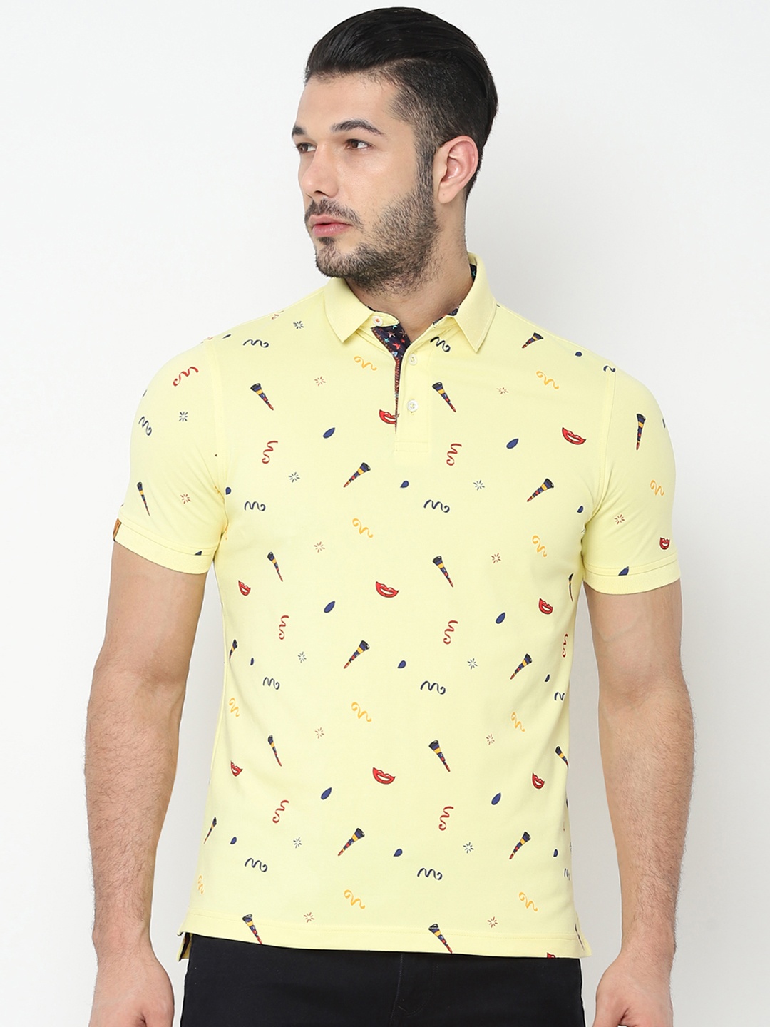 

SIMON CARTER LONDON Men Yellow & Red Printed Polo Collar T-shirt