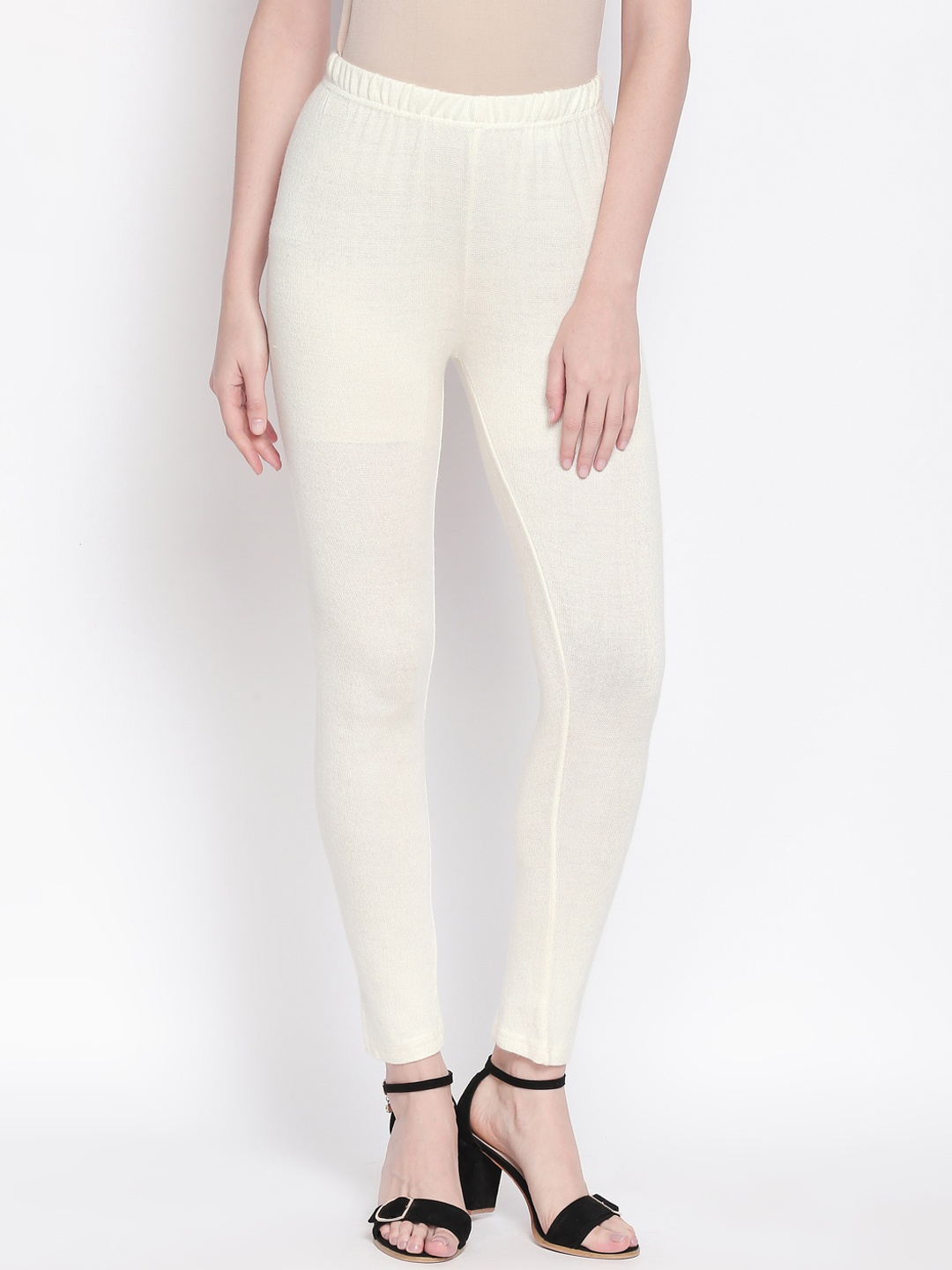 

RANGMANCH BY PANTALOONS Women Off White Skinny Fit Solid Ankle-Length Leggings