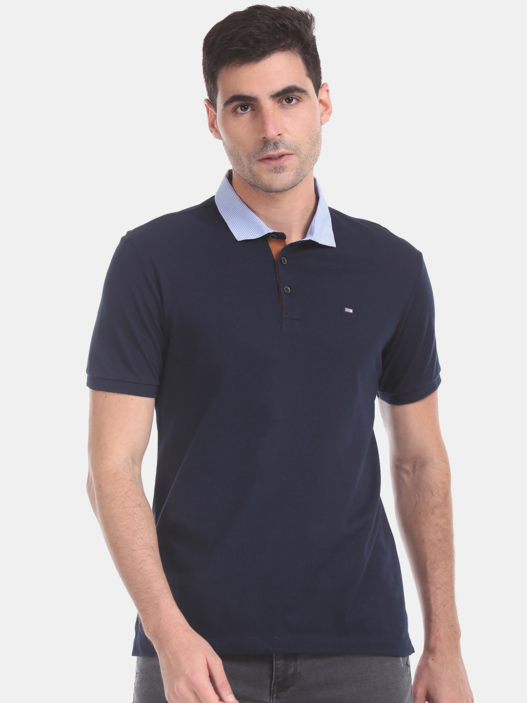 

Arrow Men Navy Blue Solid Polo Collar Pure Cotton T-shirt