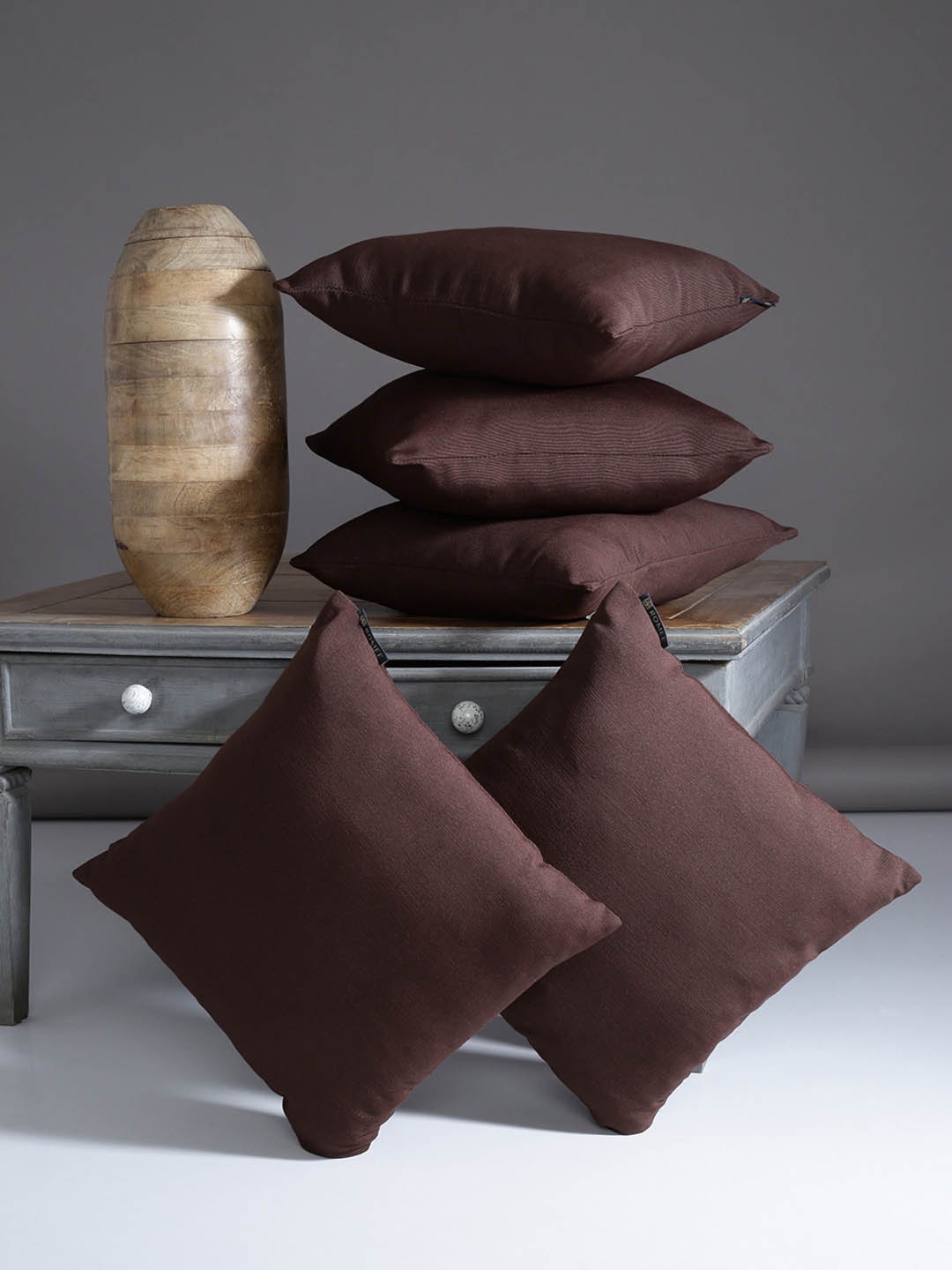 

ROMEE Coffee Brown Set of 5 Solid Square Cushion Covers