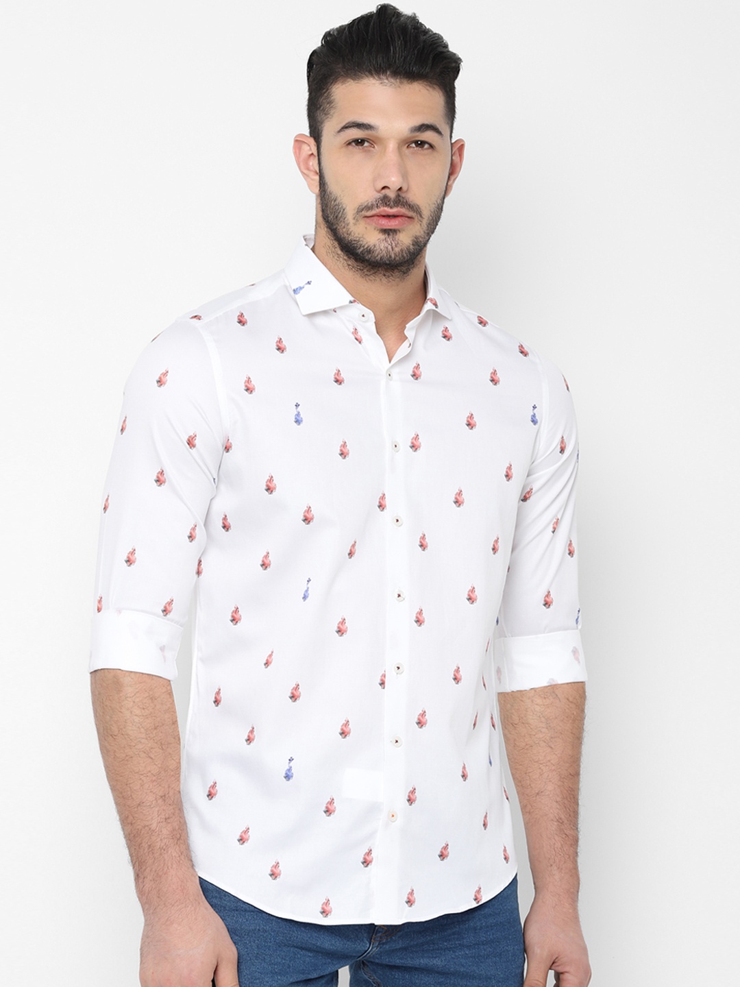 SIMON CARTER LONDON Men White & Pink Slim Fit Printed Casual Shirt
