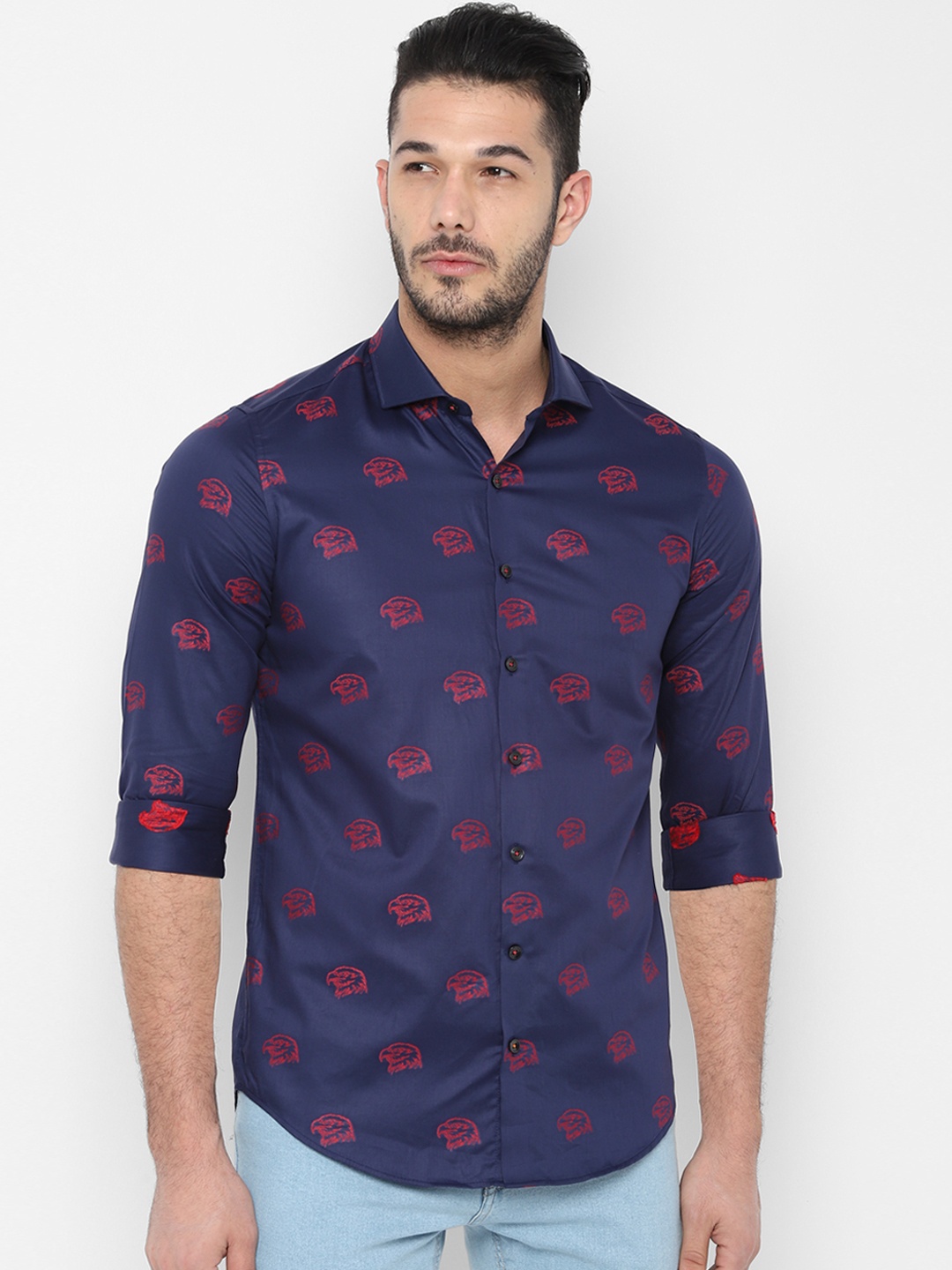 

SIMON CARTER LONDON Men Navy Blue & Red Slim Fit Printed Casual Shirt
