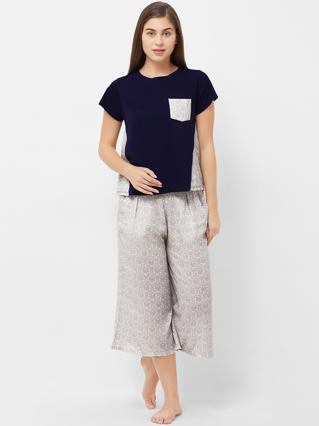 

Soie Women Navy Blue & Grey Solid Night suit NT-108DMASK