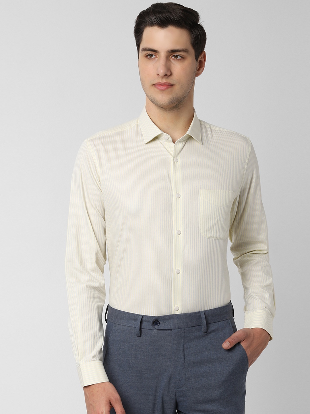 

Peter England Men Yellow Regular Fit Striped Formal Shirt