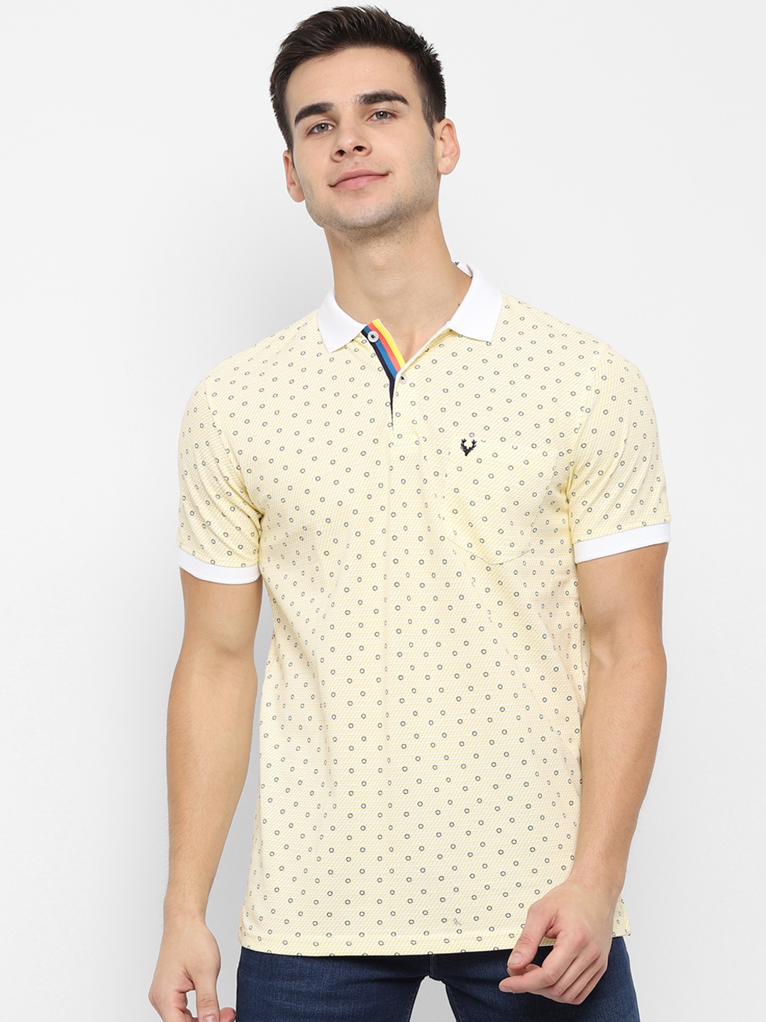 

Allen Solly Men Yellow Printed Polo Collar Pure Cotton T-shirt
