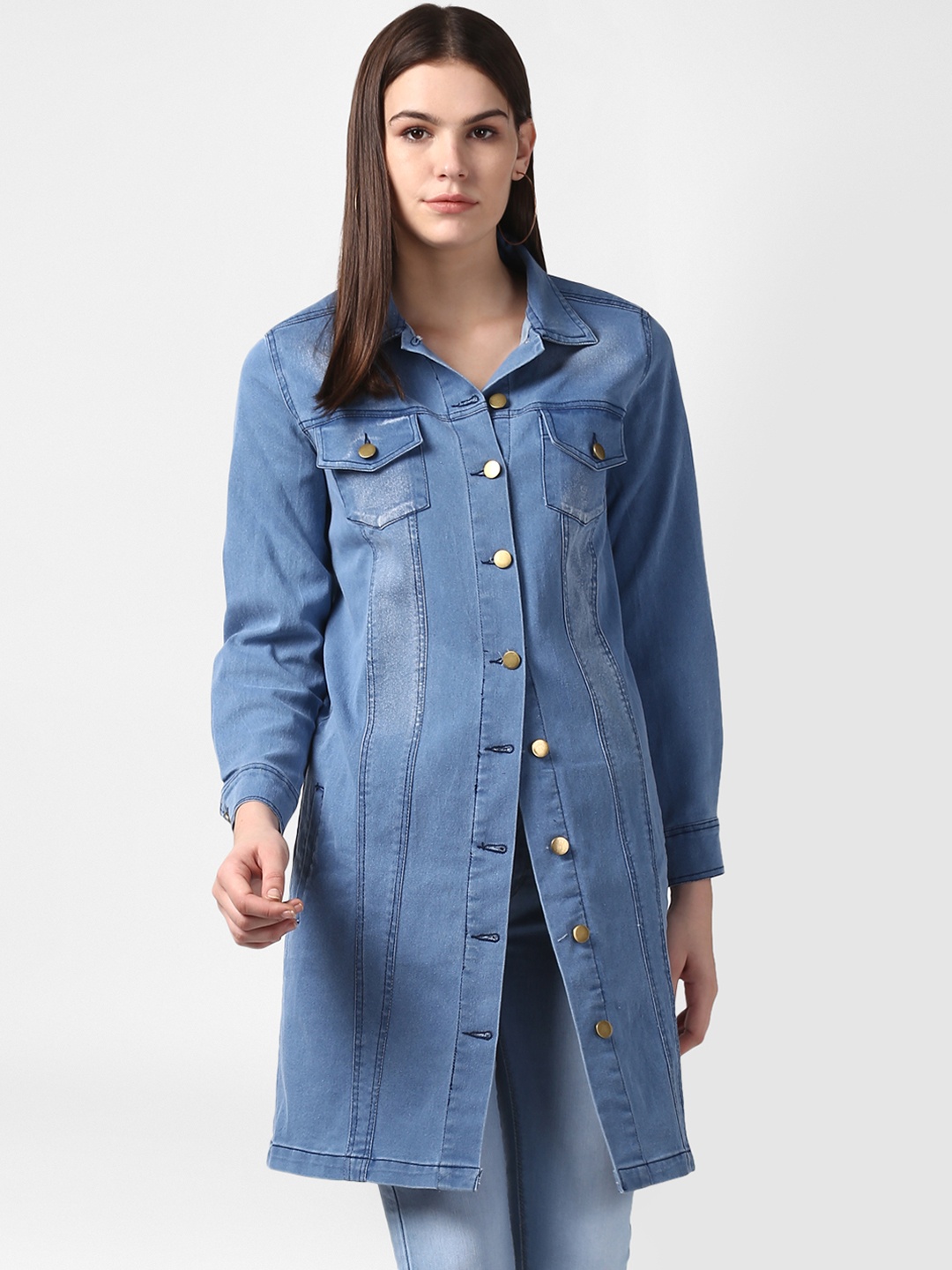 

StyleStone Women Blue Solid Longline Denim Jacket