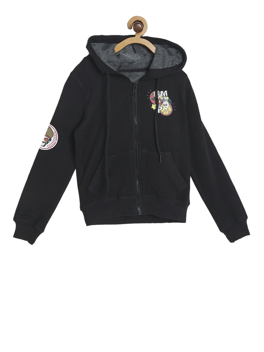 

toothless Boys Black Motu Patlu Printed Hooded Sweatshirt