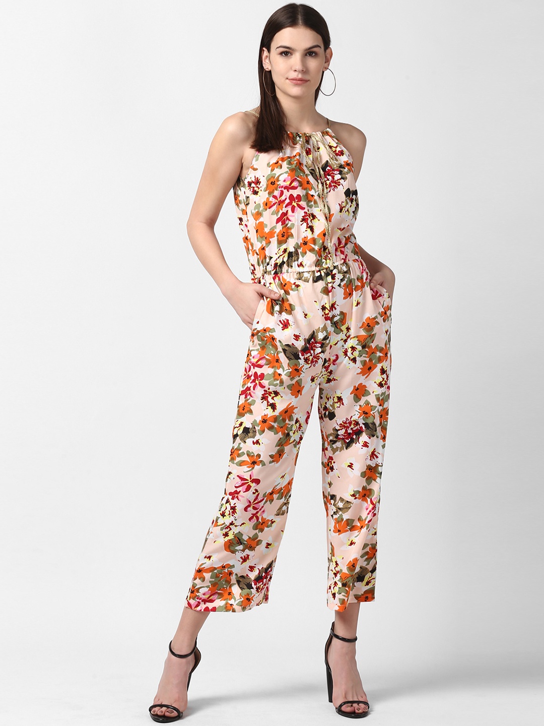 

StyleStone Women Peach-Coloured Printed Basic Jumpsuit