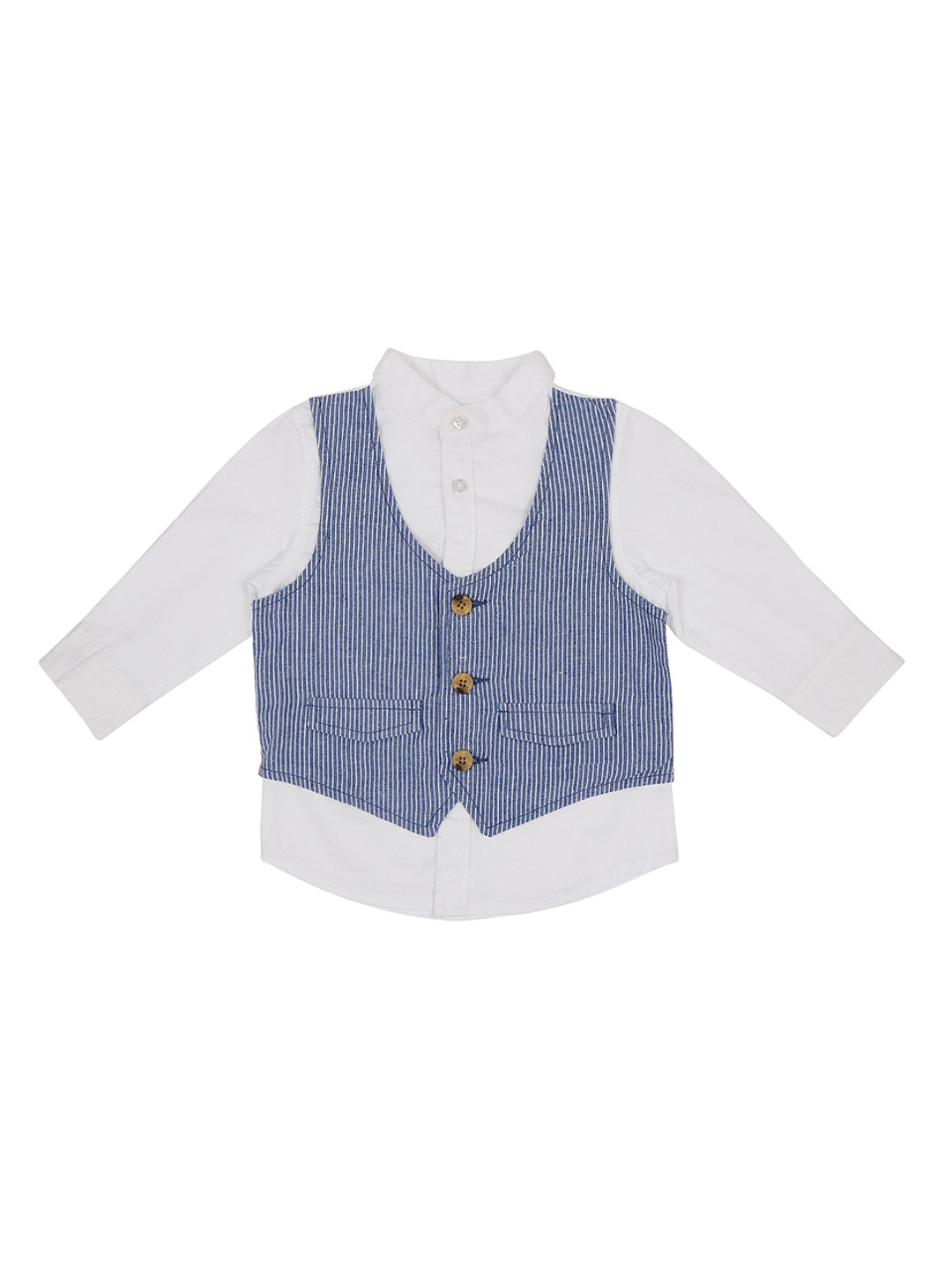 

Pantaloons Baby Boys White & Blue Regular Fit Striped Party Shirt
