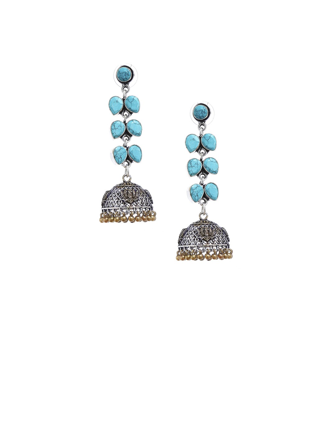 

Bamboo Tree Jewels Blue & Silver-Toned Handcrafted Dome Shaped Jhumkas