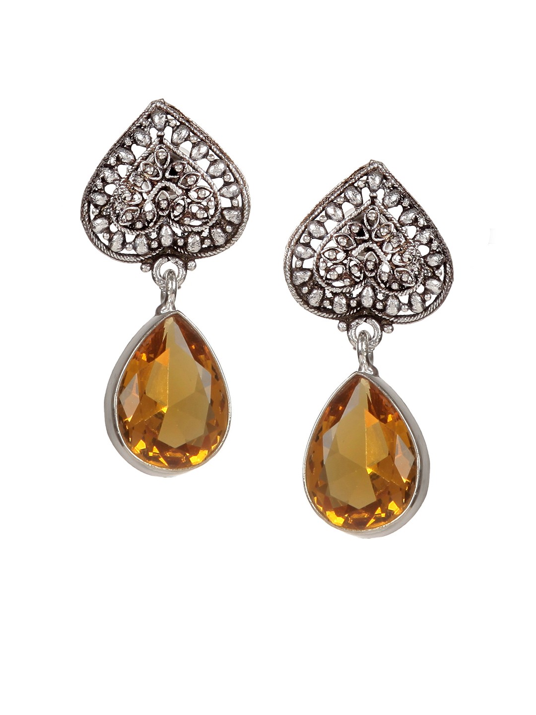 

Bamboo Tree Jewels Yellow & Silver-Toned Contemporary Handcrafted Drop Earrings