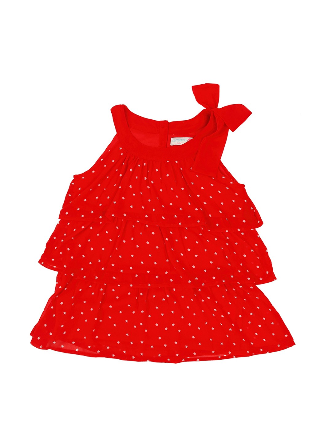 

Pantaloons Junior Girls Red & White Printed Tiered Top