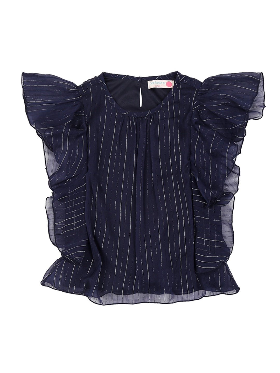

Pantaloons Junior Girls Blue Striped Top With Ruffle Detail