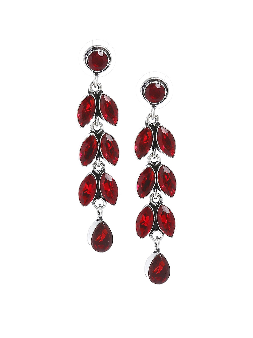 

Bamboo Tree Jewels Red & Silver-Toned Contemporary Handcrafted Drop Earrings