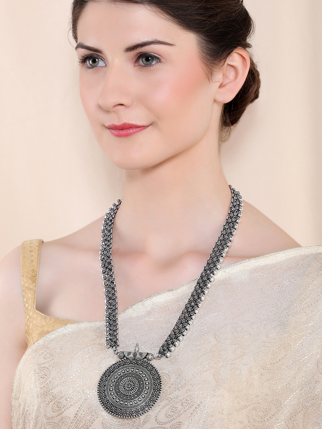 Rubans Silver-Toned Oxidised Necklace