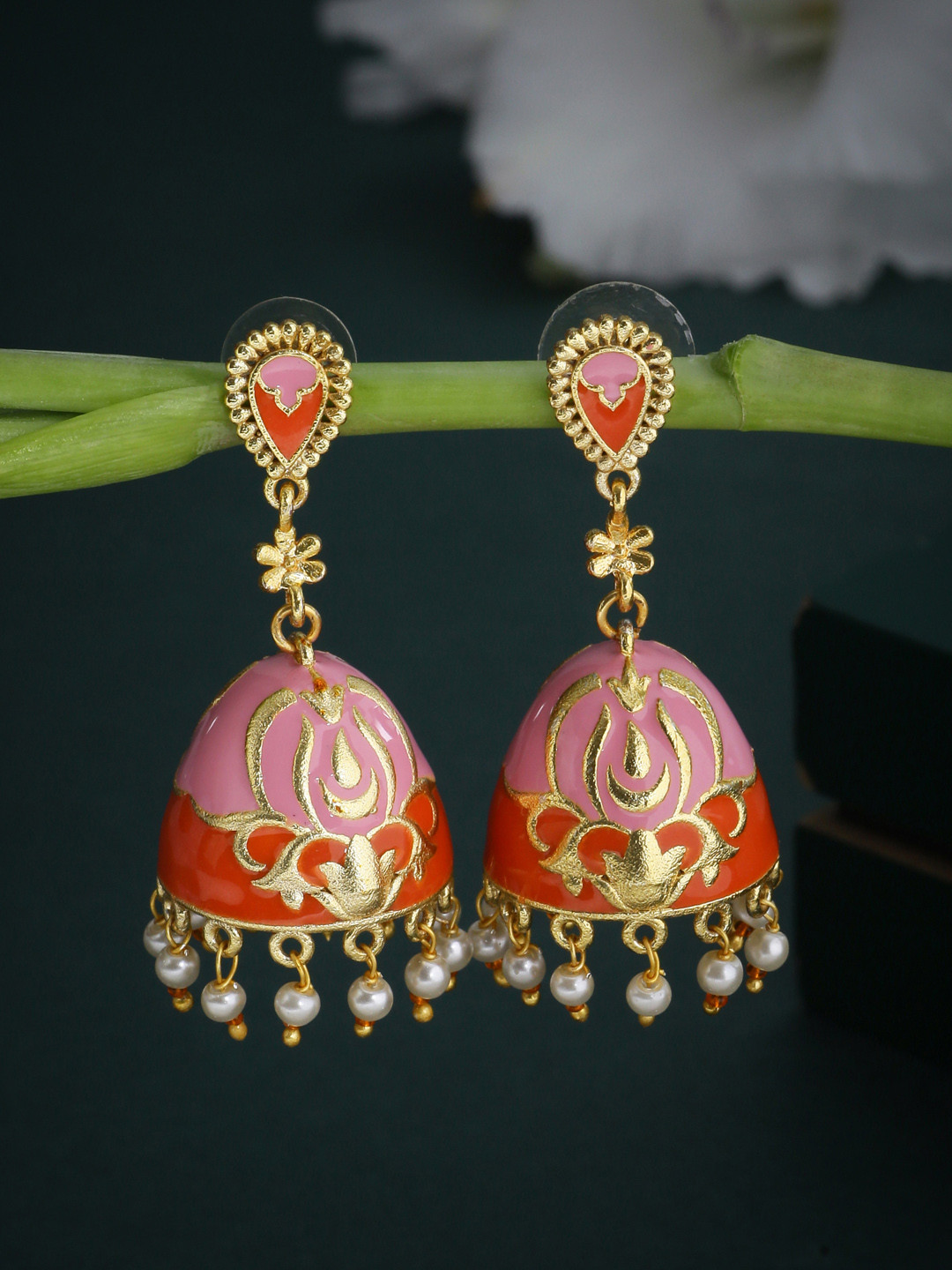 

Voylla Gold-Toned & Pink Dome Shaped Jhumkas