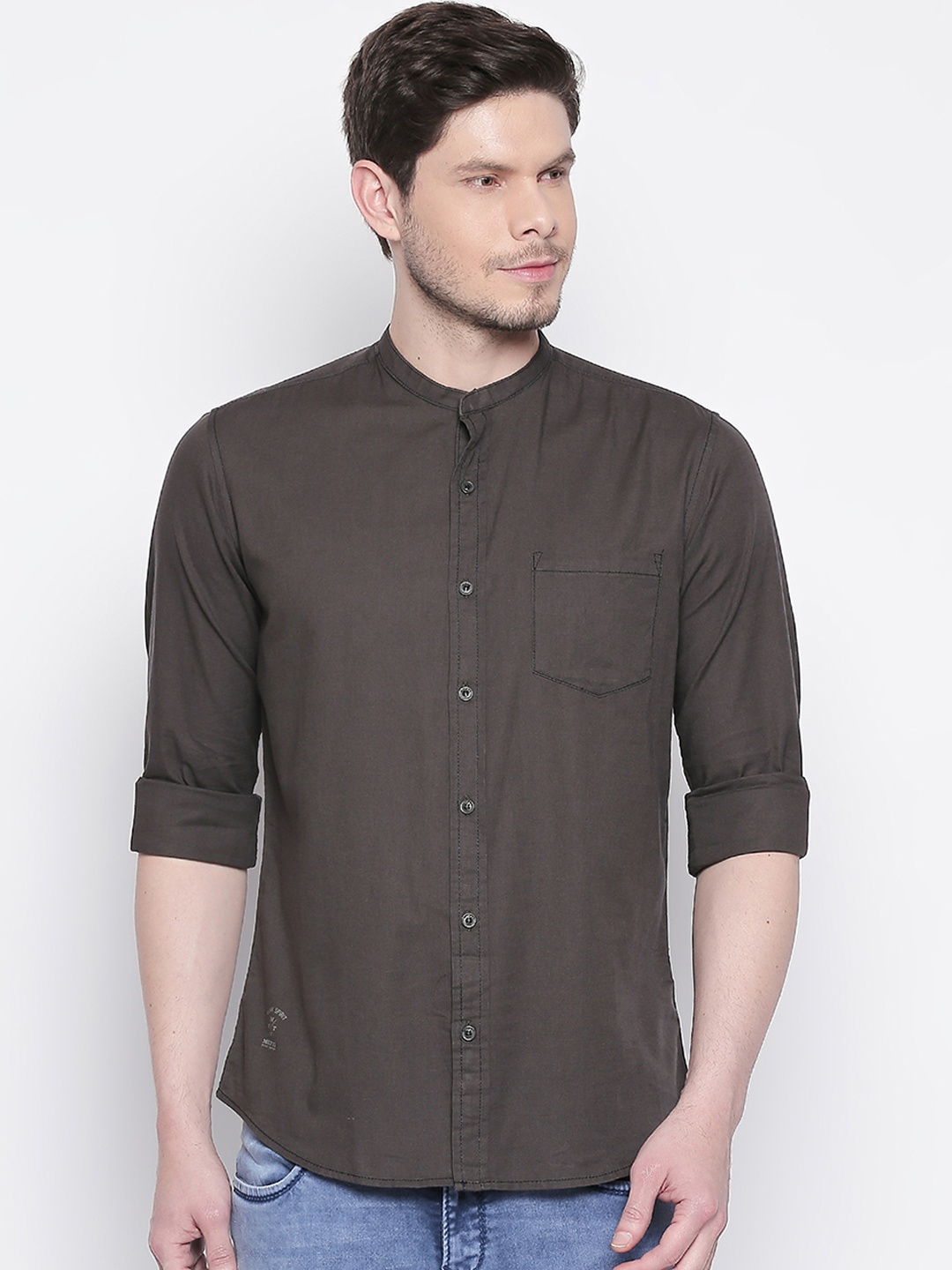 

Mufti Men Charcoal Grey Solid Original Slim Fit Casual Shirt